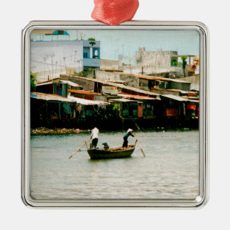 Two men on a boat - Saigon River. Metal Ornament