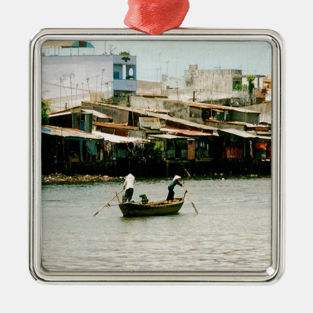 Two men on a boat - Saigon River. Metal Ornament (Front)