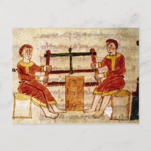 Two Men Sawing Wood, from 'De Universo' Postcard