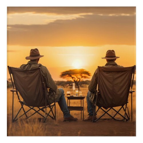 Two men sitting on camp chairs on an impala safari acrylic print