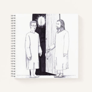 Two Men Standing Outside a Doorway of a Dark Room Notebook