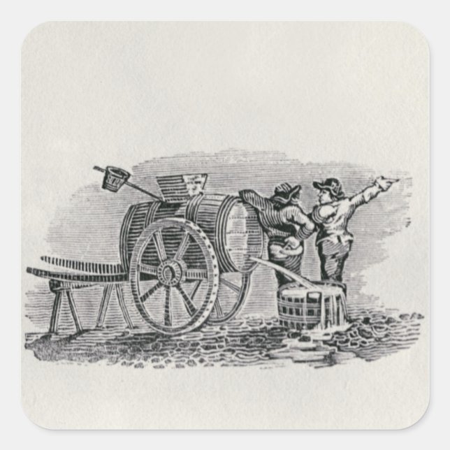 Two Men with a Barrel Cart Square Sticker (Front)