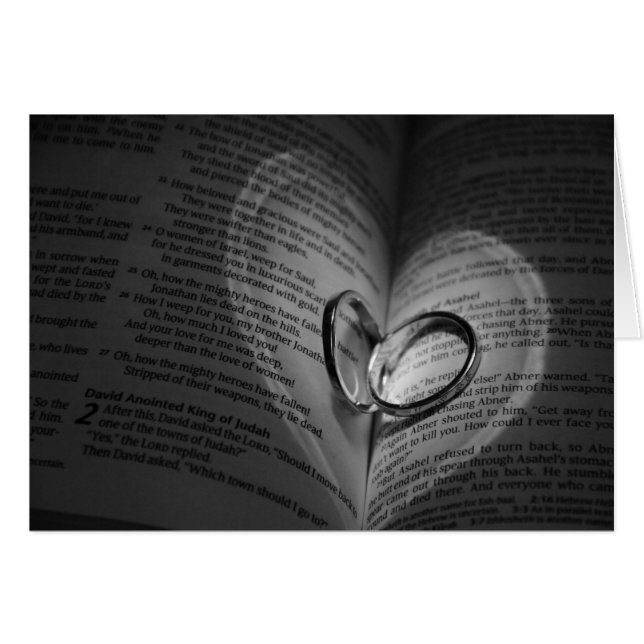 Two Men's Rings in Bible (Front Horizontal)