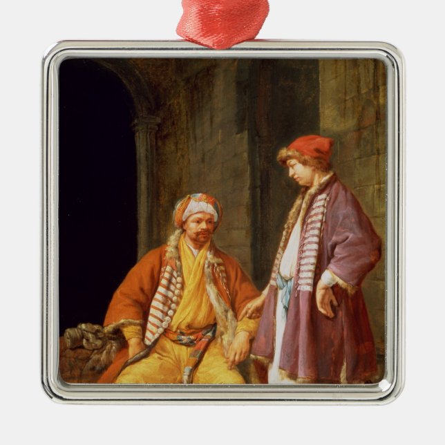 Two Merchants Conversing Metal Ornament (Front)
