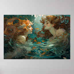 Two mermaids talking poster