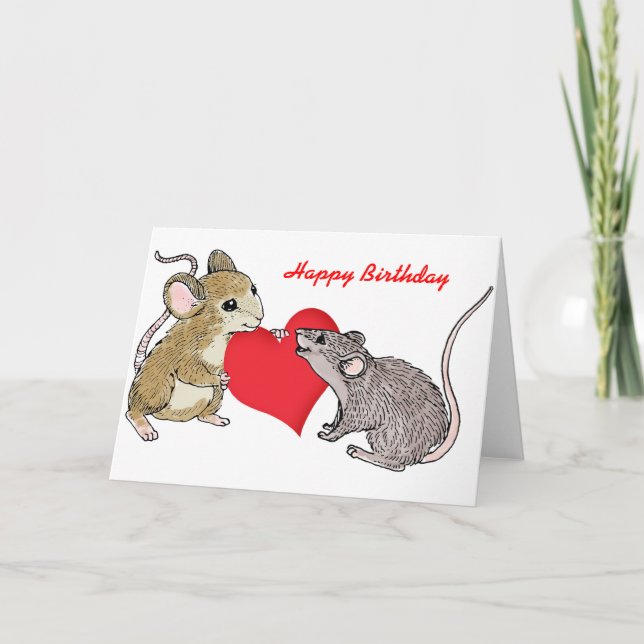 Two Mice in Love Birthday Card (Front)