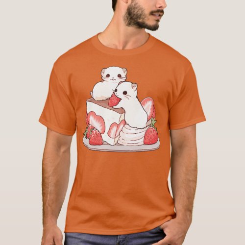 Two mice on a piece of a strawberry shortcake T_Shirt