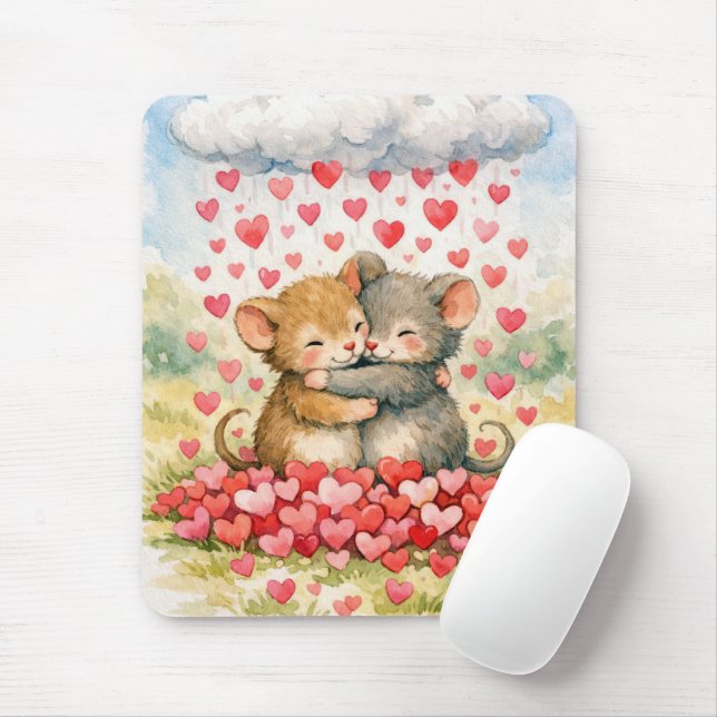 Two Mice Under a Cloud of Hearts Mouse Pad (With Mouse)