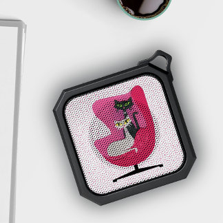 Two Mid Century cats Together in Pink Chair dots Bluetooth Speaker