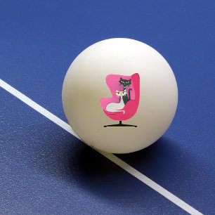 Two Mid Century Kitty Cats in Bright Pink Chair Ping Pong Ball