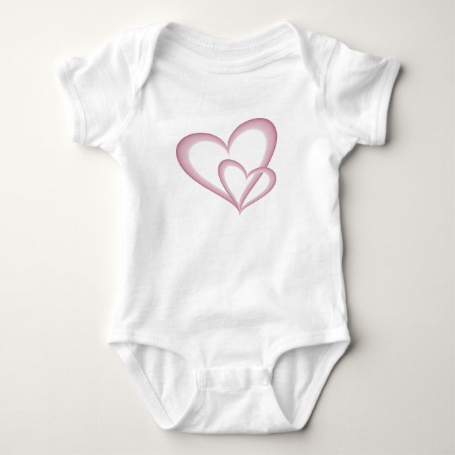 Two Modern Pink Hearts Abstract Art Baby Bodysuit (Front)