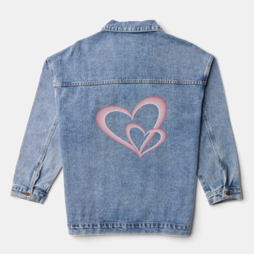 Two Modern Pink Hearts Abstract Art Denim Jacket
