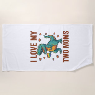 Two Moms Pride Dinosaur Vector T-Shirt Design_1 Beach Towel