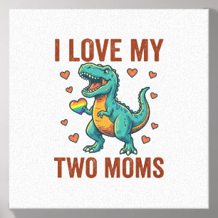 Two Moms Pride Dinosaur Vector T-Shirt Design_1 Canvas Photo Tile