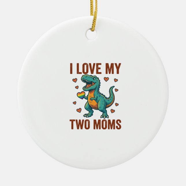Two Moms Pride Dinosaur Vector T-Shirt Design_1 Ceramic Ornament (Front)