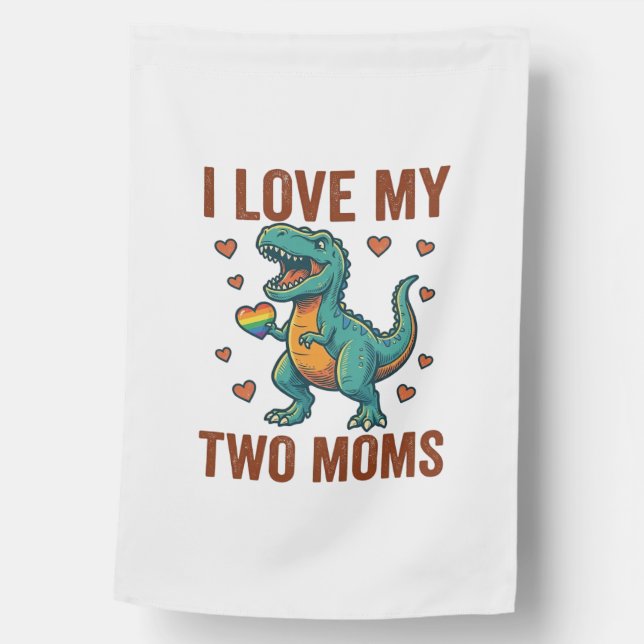 Two Moms Pride Dinosaur Vector T-Shirt Design_1 House Flag (Front)