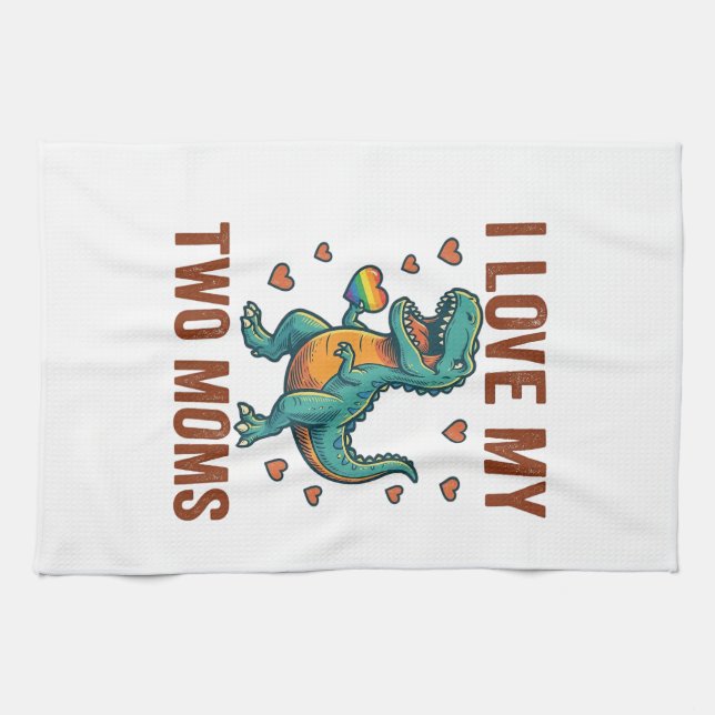 Two Moms Pride Dinosaur Vector T-Shirt Design_1 Kitchen Towel (Horizontal)