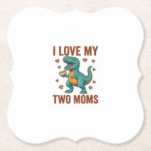 Two Moms Pride Dinosaur Vector T-Shirt Design_1 Paper Coaster