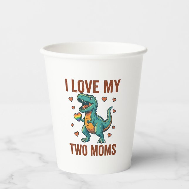 Two Moms Pride Dinosaur Vector T-Shirt Design_1 Paper Cups (Front)