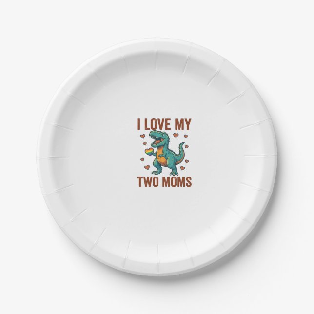 Two Moms Pride Dinosaur Vector T-Shirt Design_1 Paper Plates (Front)