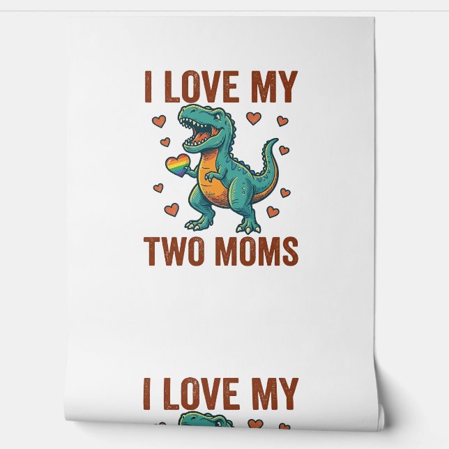 Two Moms Pride Dinosaur Vector T-Shirt Design_1 Wallpaper (Unrolling)
