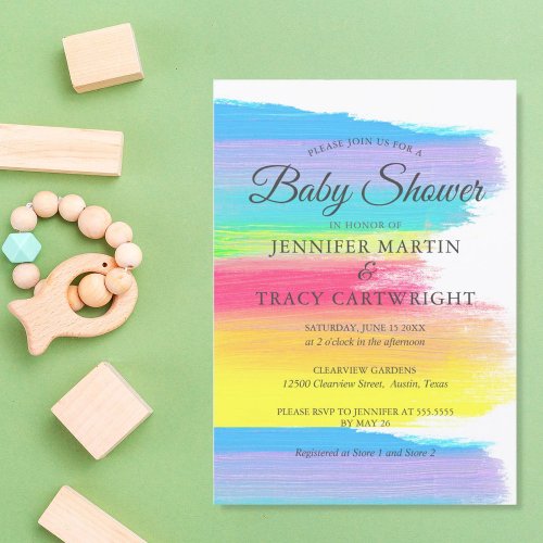 Two Moms Rainbow Beautiful Lesbian Baby Shower Invitation