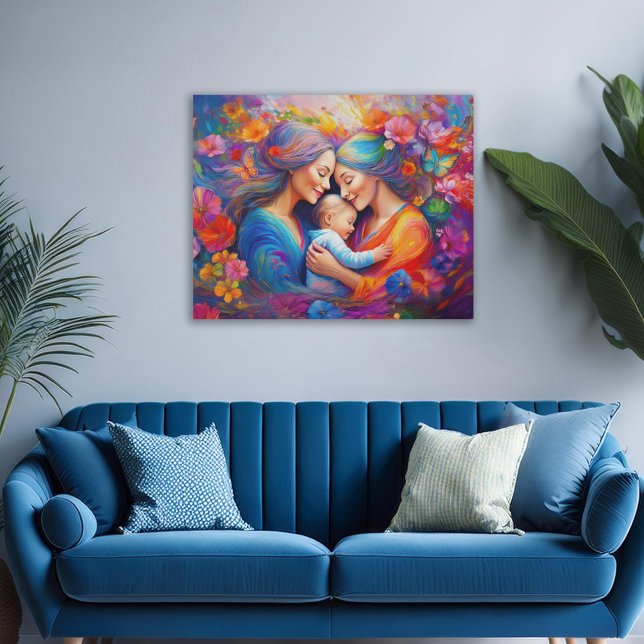 Two Moms with their Baby Faux Canvas Print (Creator Uploaded)