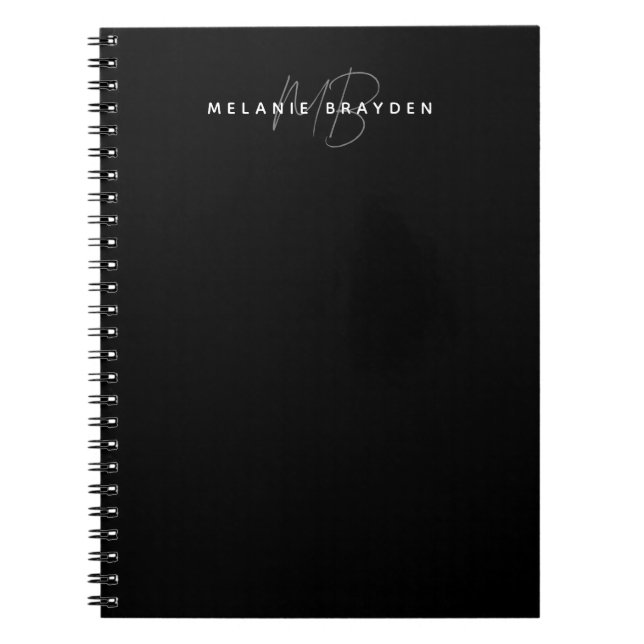 Two Monogram Black Modern Minimalist Name Notebook (Front)