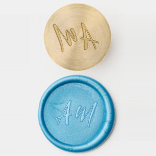 Two Monogram Casual Script Blue Wax Seal Stamp