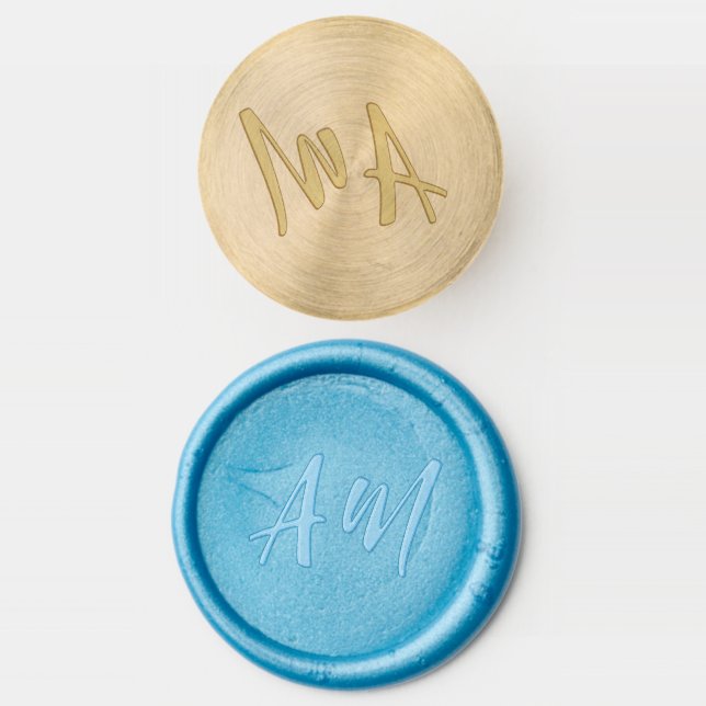 Two Monogram Casual Script Blue Wax Seal Stamp (Stamped)