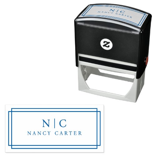 Two Monogram Geometric Border Self_inking Stamp