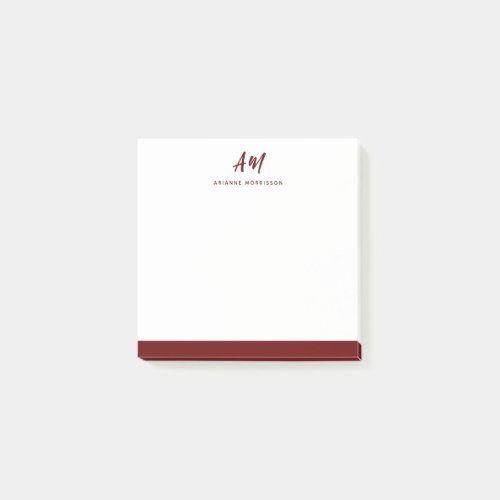 Two Monogram Maroon Red Casual Script Name Post_it Notes