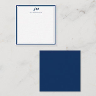 Two Monogram Navy Blue Casual Script Name Note Card