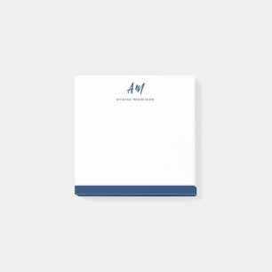 Two Monogram Navy Blue Casual Script Name Post-it Notes