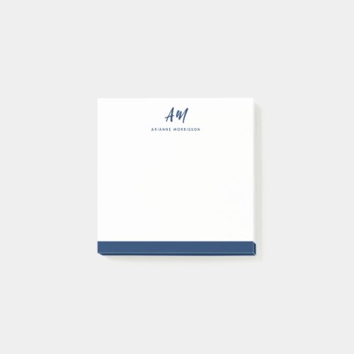 Two Monogram Navy Blue Casual Script Name Post_it Notes