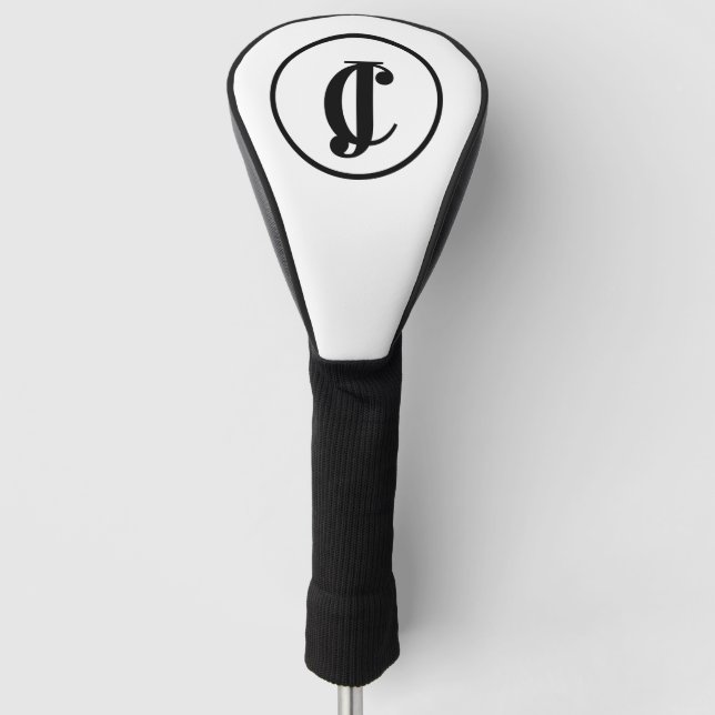 Two Monogrammed Initials Black and White Golf Head Cover (Front)