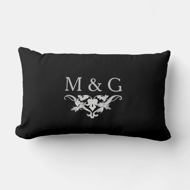 Two Monograms with Scrollwork and Leaves A24B Lumbar Pillow (Front)