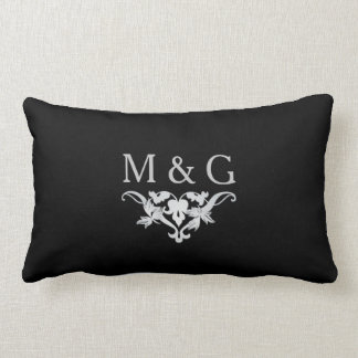 Two Monograms with Scrollwork and Leaves A24B Lumbar Pillow
