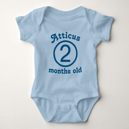 Two Months Old Personalized Blue Baby Bodysuit