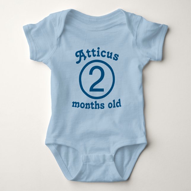 Two Months Old Personalized Blue Baby Bodysuit (Front)