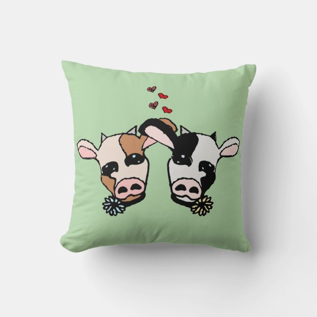 Two Moo Cows Throw Pillow (Front)