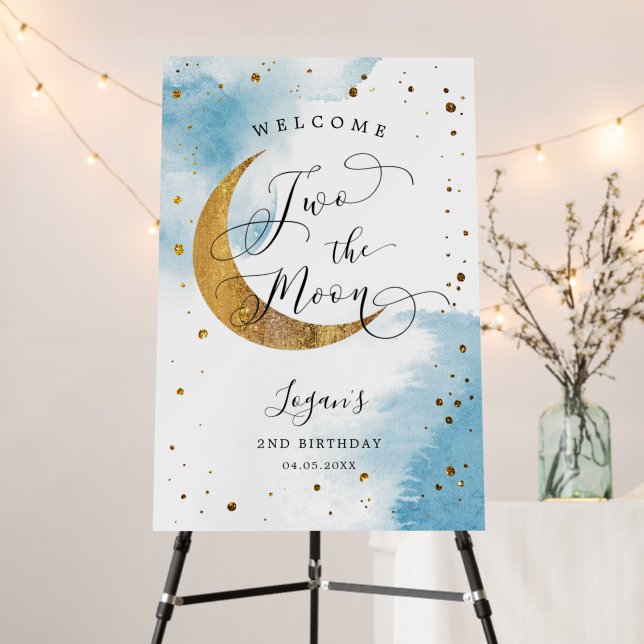 Two Moon Boy Birthday Party Welcome Sign (In Situ (Stand))