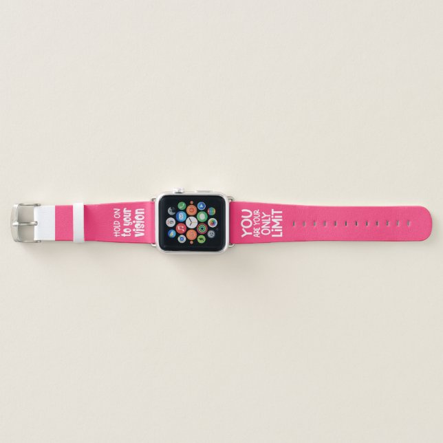 Two Motivational Quotes white Typography Hot Pink Apple Watch Band (Front)