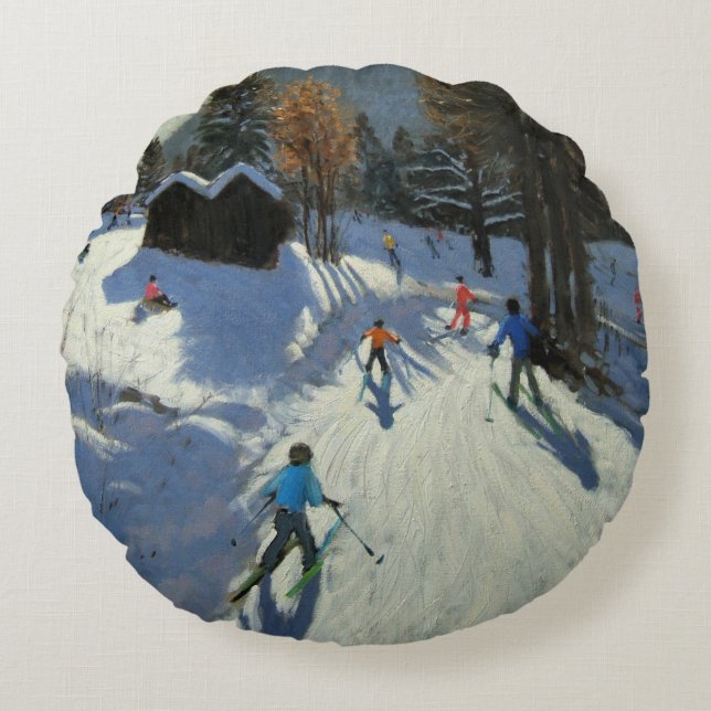 Two mountain huts Pleney Morzine Round Pillow (Front)