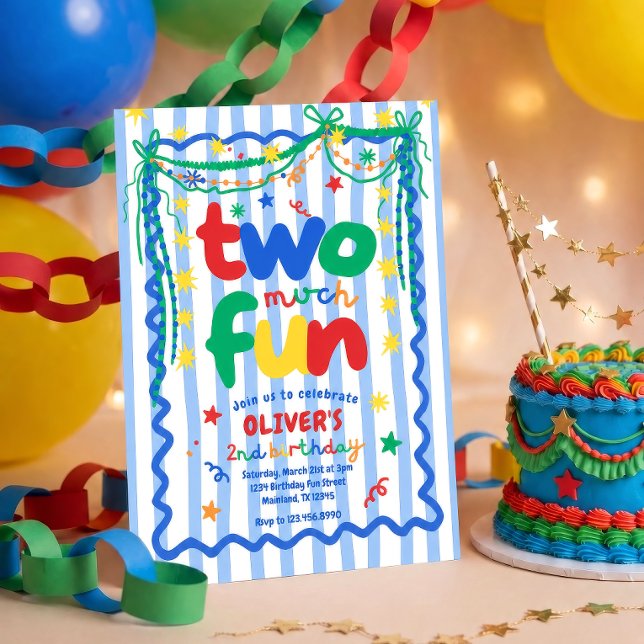 Two much fun 2nd Birthday Invitation for Boy (Creator Uploaded)