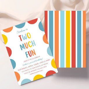 Two Much Fun 2nd Birthday Party Invitation