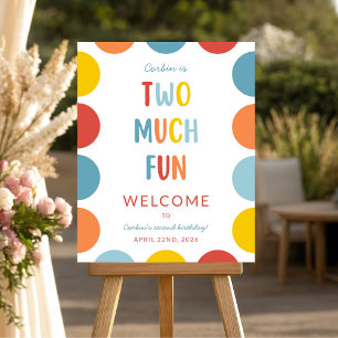 Two Much Fun 2nd Birthday Party Welcome Sign