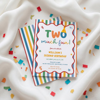 Two Much Fun 2nd Hat Birthday Invitation