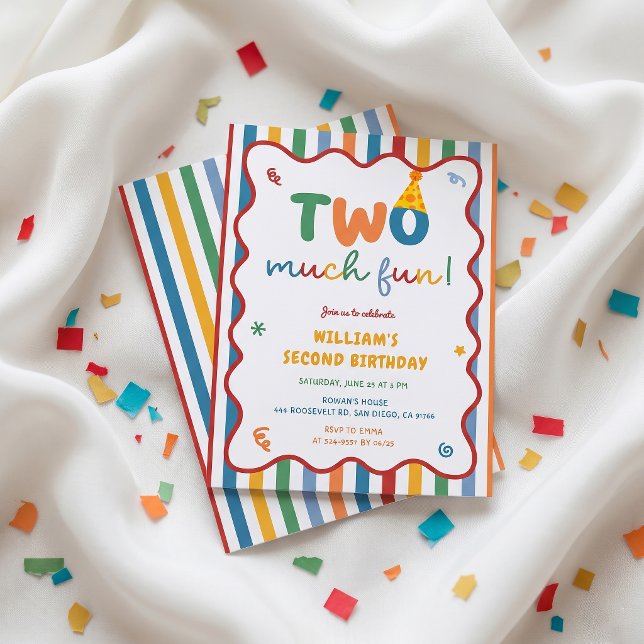 Two Much Fun 2nd Hat Birthday Invitation (Creator Uploaded)