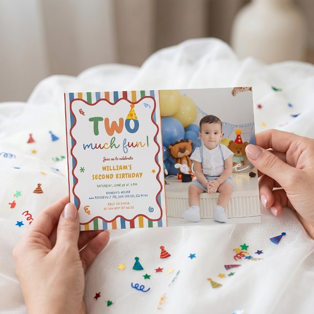 Two Much Fun 2nd Hat Birthday Invitation Photo (Creator Uploaded)